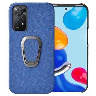 For Xiaomi Redmi Note 11 Pro Global Ring Holder Honeycomb PU Phone Case(Navy Blue)