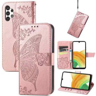 For Samsung Galaxy A13 4G Butterfly Love Flower Embossed Leather Phone Case(Rose Gold)