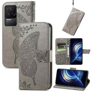 For Xiaomi Redmi K50 Pro Butterfly Love Flower Embossed Leather Phone Case(Gray)