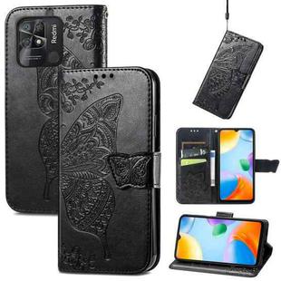 For Xiaomi Redmi 10C Butterfly Love Flower Embossed Leather Phone Case(Black)