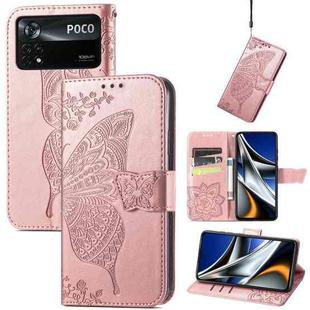 For Xiaomi Poco X4 Pro 5G Butterfly Love Flower Embossed Leather Phone Case(Rose Gold)