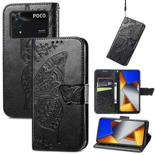 For Xiaomi Poco M4 Pro Butterfly Love Flower Embossed Leather Phone Case(Black)