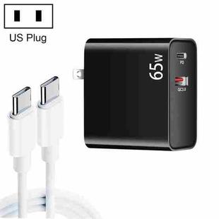 PD-65W USB-C / Type-C + QC3. 0 USB Laptop Charging Adapter + 2m USB-C / Type-C to USB-C / Type-C Data Cable Set, US Plug(Black)