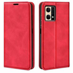 For OPPO Reno7 4G / F21 Pro 4G Retro-skin Magnetic Suction Leather Phone Case(Red)