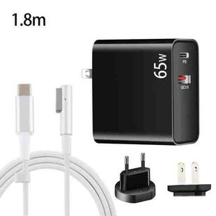 PD-65W USB-C / Type-C + QC3. 0 USB Laptop Charging Adapter + 1.8m USB-C / Type-C to MagSafe 1 / L Head Data Cable, EU Plug / US Plug(Black)