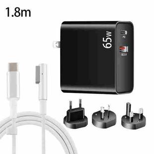 PD-65W USB-C / Type-C + QC3. 0 USB Laptop Charging Adapter + 1.8m USB-C / Type-C to MagSafe 1 / L Head Data Cable,  AU Plug / EU Plug / US Plug / UK Plug(Black)