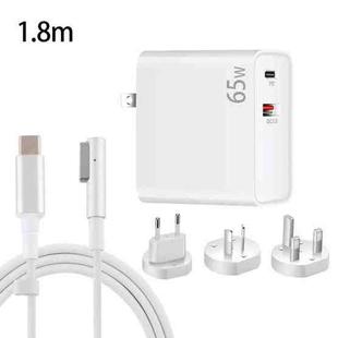 PD-65W USB-C / Type-C + QC3. 0 USB Laptop Charging Adapter + 1.8m USB-C / Type-C to MagSafe 1 / L Head Data Cable,  AU Plug / EU Plug / US Plug / UK Plug(White)