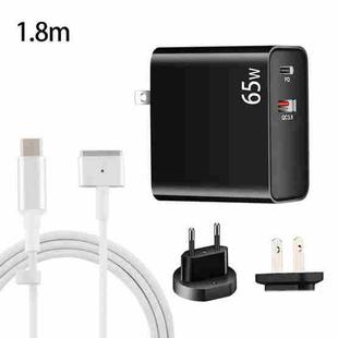 PD-65W USB-C / Type-C + QC3. 0 USB Laptop Charging Adapter + 1.8m USB-C / Type-C to MagSafe 2 / T Head Data Cable, EU Plug / US Plug(Black)