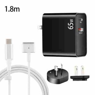 PD-65W USB-C / Type-C + QC3. 0 USB Laptop Charging Adapter + 1.8m USB-C / Type-C to MagSafe 2 / T Head Data Cable, AU Plug / US Plug(Black)