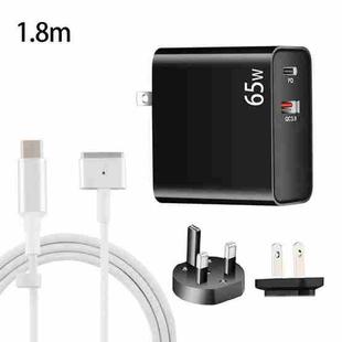 PD-65W USB-C / Type-C + QC3. 0 USB Laptop Charging Adapter + 1.8m USB-C / Type-C to MagSafe 2 / T Head Data Cable, UK Plug / US Plug(Black)