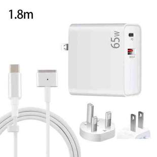 PD-65W USB-C / Type-C + QC3. 0 USB Laptop Charging Adapter + 1.8m USB-C / Type-C to MagSafe 2 / T Head Data Cable, UK Plug / US Plug(White)