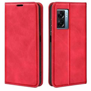 For OPPO A57 5G Retro-skin Magnetic Suction Leather Phone Case(Red)