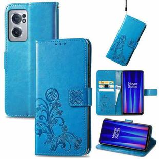 For OnePlus Nord CE 2 5G Four-leaf Clasp Embossed Buckle Leather Phone Case(Blue)