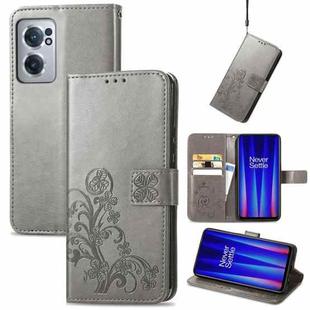 For OnePlus Nord CE 2 5G Four-leaf Clasp Embossed Buckle Leather Phone Case(Gray)