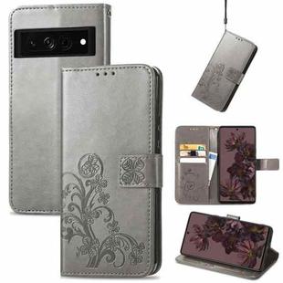 For Google Pixel 7 Pro 5G Four-leaf Clasp Embossed Buckle Leather Phone Case(Gray)