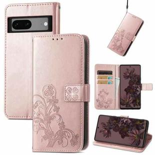 For Google Pixel 7 5G Four-leaf Clasp Embossed Buckle Leather Phone Case(Rose Gold)