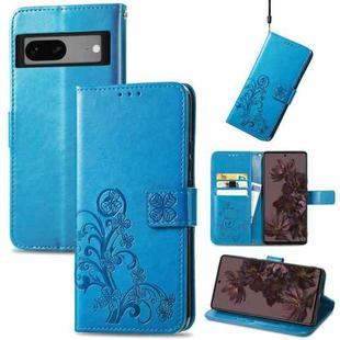 For Google Pixel 7 5G Four-leaf Clasp Embossed Buckle Leather Phone Case(Blue)