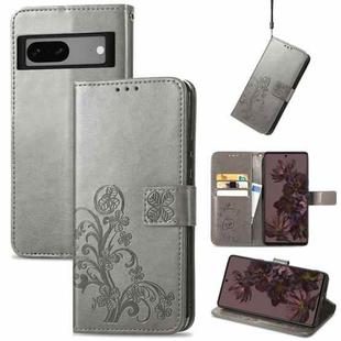 For Google Pixel 7 5G Four-leaf Clasp Embossed Buckle Leather Phone Case(Gray)