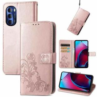 For Motorola Moto G Stylus 5G 2022 Four-leaf Clasp Embossed Buckle Leather Phone Case(Rose Gold)