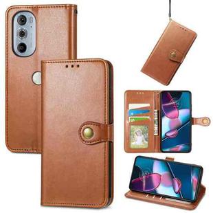 For Motorola Edge 30 Pro Retro Solid Color Buckle Leather Phone Case(Brown)