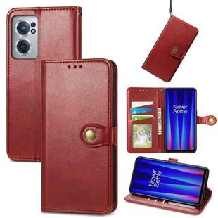 For OnePlus Nord CE 2 5G Retro Solid Color Buckle Leather Phone Case(Red)