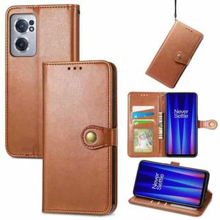 For OnePlus Nord CE 2 5G Retro Solid Color Buckle Leather Phone Case(Brown)
