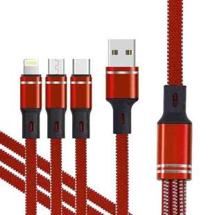 XJ-76 40W 5A 3 in 1 USB to 8 Pin + Type-C + Micro USB Super Flash Charging Cable, Length: 1.18m(Red)