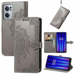 For OnePlus Nord CE 2 5G Mandala Flower Embossed Leather Phone Case(Gray)