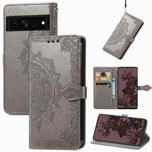 For Google Pixel 7 Pro Mandala Flower Embossed Leather Phone Case(Gray)