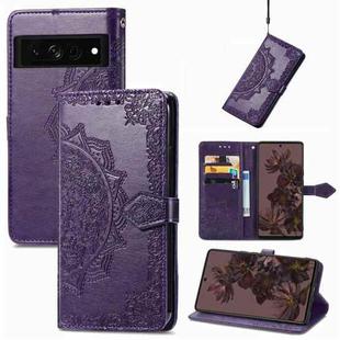 For Google Pixel 7 Pro Mandala Flower Embossed Leather Phone Case(Purple)