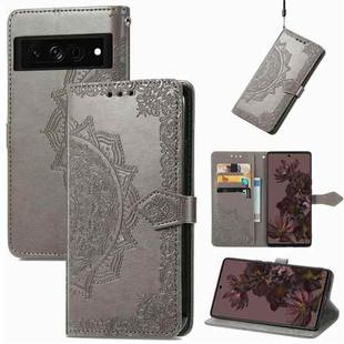 For Google Pixel 7 5G Mandala Flower Embossed Leather Phone Case(Gray)