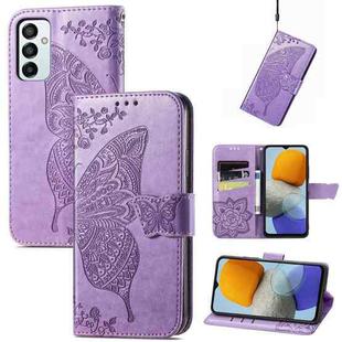 For Samsung Galaxy M23 Butterfly Love Flower Embossed Leather Phone Case(Light Purple)