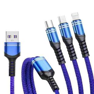XJ-78 66W 6A 3 in 1 USB to 8 Pin + Type-C + Micro USB Super Flash Charging Cable, Length: 1.2m(Blue)