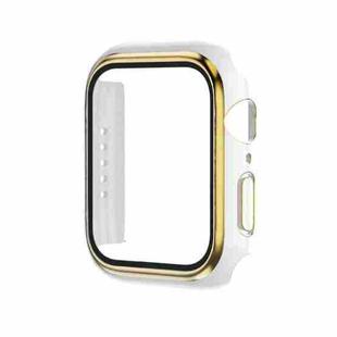 Electroplating Two-color PC+Tempered Film Watch Case For Apple Watch Series 9 / 8 / 7 45mm(White+Gold)
