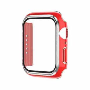 Electroplating Two-color PC+Tempered Film Watch Case For Apple Watch Series 9 / 8 / 7 45mm(Red+Silver)