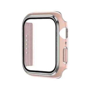 Electroplating Two-color PC+Tempered Film Watch Case For Apple Watch Series 9 / 8 / 7 45mm(Pink+Silver)