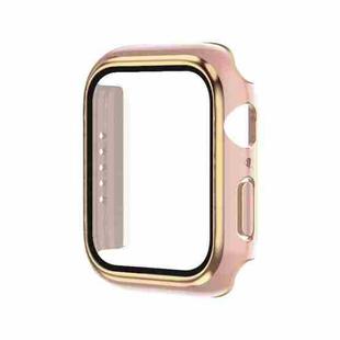 Electroplating Two-color PC+Tempered Film Watch Case For Apple Watch Series 9 / 8 / 7 45mm(Pink+Rose Gold)