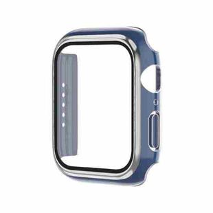 Electroplating Two-color PC+Tempered Film Watch Case For Apple Watch Series 6/5/4/SE 44mm(Blue+Silver)
