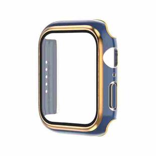Electroplating Two-color PC+Tempered Film Watch Case For Apple Watch Series 6/5/4/SE 44mm(Blue+Rose Gold)