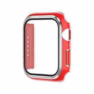 Electroplating Two-color PC+Tempered Film Watch Case For Apple Watch Series 6/5/4/SE 44mm(Red+Silver)
