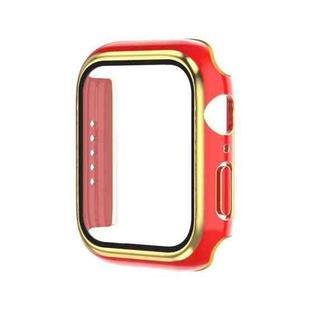 Electroplating Two-color PC+Tempered Film Watch Case For Apple Watch Series 6/5/4/SE 44mm(Red+Gold)