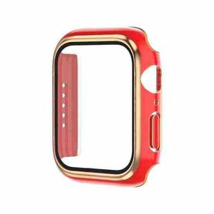 Electroplating Two-color PC+Tempered Film Watch Case For Apple Watch Series 6/5/4/SE 44mm(Red+Rose Gold)