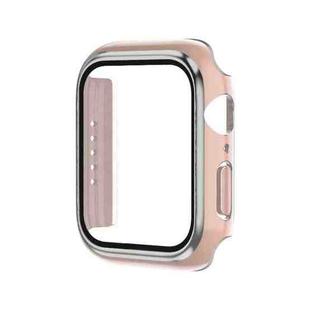 Electroplating Two-color PC+Tempered Film Watch Case For Apple Watch Series 6/5/4/SE 44mm(Pink+Silver)