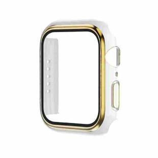 Electroplating Two-color PC+Tempered Film Watch Case For Apple Watch Series 9 / 8 / 7 41mm(White+Gold)