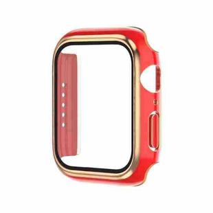 Electroplating Two-color PC+Tempered Film Watch Case For Apple Watch Series 9 / 8 / 7 41mm(Red+Rose Gold)