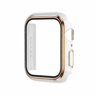 Electroplating Two-color PC+Tempered Film Watch Case For Apple Watch Series 6/5/4/SE 40mm(White+Rose Gold)