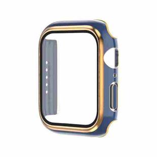 Electroplating Two-color PC+Tempered Film Watch Case For Apple Watch Series 3/2/1 38mm(Blue+Rose Gold)