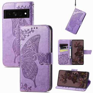 For Google Pixel 7 Pro 5G Butterfly Love Flower Embossed Leather Phone Case(Light Purple)