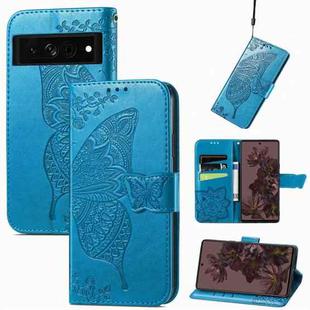 For Google Pixel 7 Pro 5G Butterfly Love Flower Embossed Leather Phone Case(Blue)