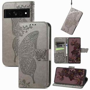 For Google Pixel 7 Pro 5G Butterfly Love Flower Embossed Leather Phone Case(Grey)